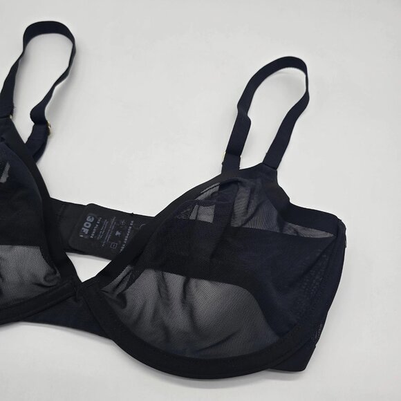 CUUP The Plunge Bra 30F Black Mesh Sheer Unlined Underwire Gold Hardware - Picture 4 of 9